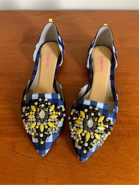 Boden Leah Embellished D'Orsay Flats in Gingham Check Print